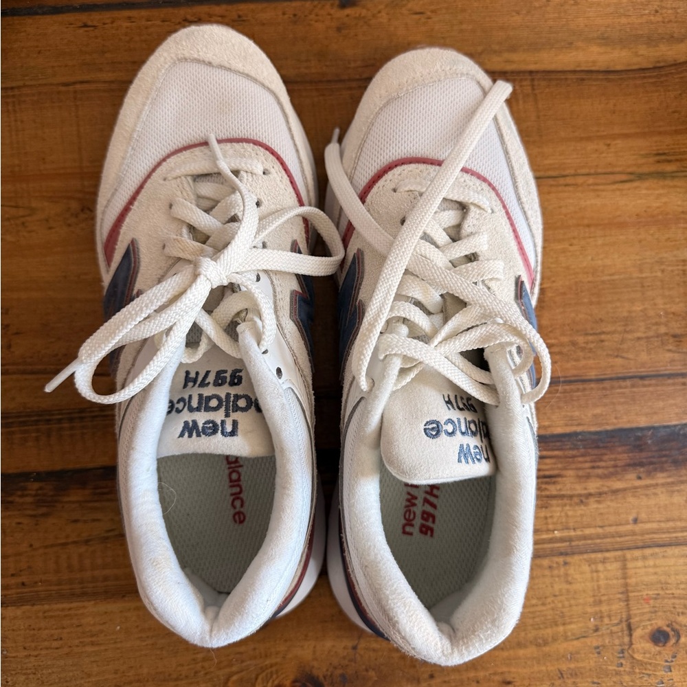 New Balance Cream and Red Sneakers